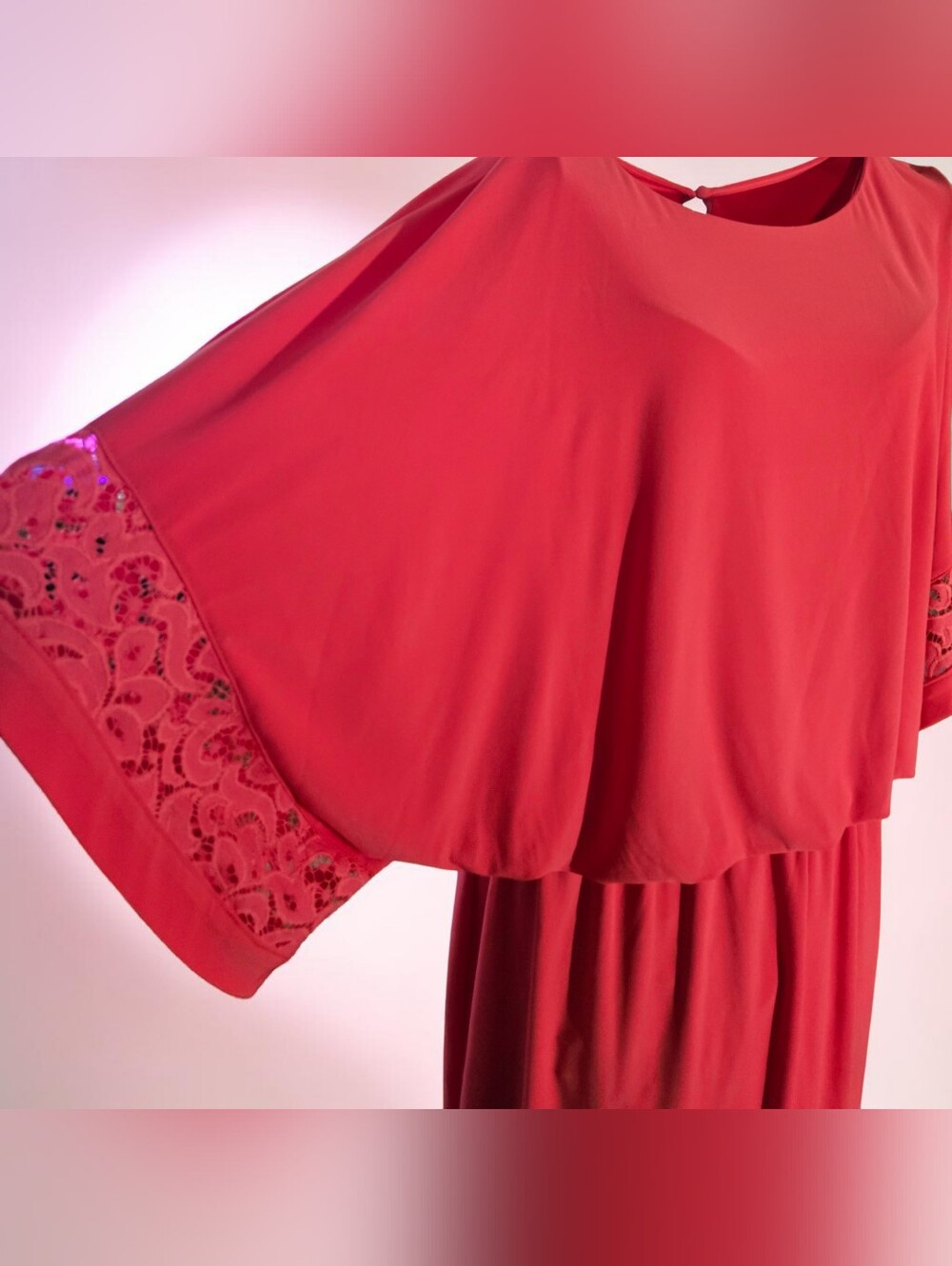 Jessica Howard Women's Coral Lace Trim Knit Midi Dress Size 16W - Picture 3 of 5